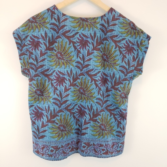 Anthropologie Tiny Women's Blue Floral V-Neck Cap Sleeve Blouse - Picture 5 of 8